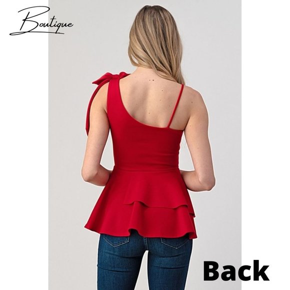 White one shoulder bow blouse-Large NWOT - Picture 2 of 6